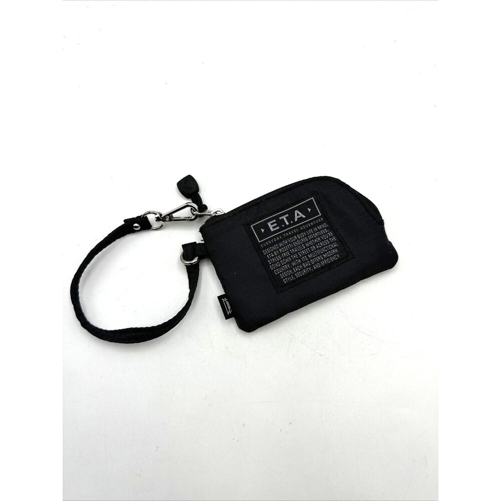 E.T.A  Black Nylon Coin Purse Pouch Zip Wristlet 4x6" Everyday Travel Adventure